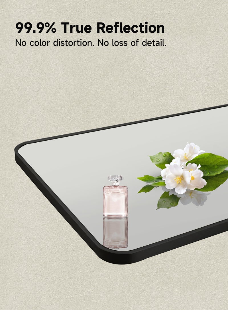 أركايوبتيركس مرآة مستطيلة بطول 120 × 30 سم وحواف مستديرة، تثبت على الحائط أو توضع على الحائط، مرآة بإطار من الألومنيوم لغرفة المعيشة وغرفة النوم والمدخل (سوداء) - Image 3